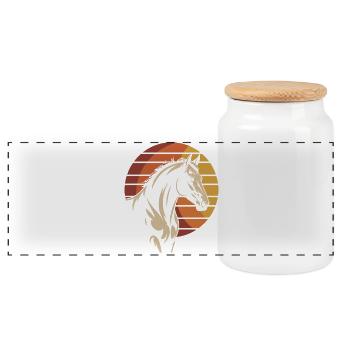 Design élégant pour chevaux dans le style du coucher du soleil - Boîte à biscuits avec couvercle en bois - blanc - Devant