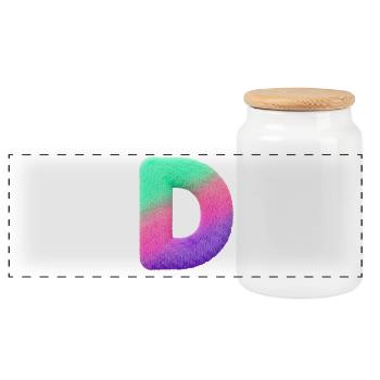 D - Lettre en aspect fourrure et dégradé de couleurs - Boîte à biscuits avec couvercle en bois - blanc - Devant