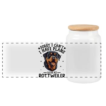 Ausdrucksstarke Rottweiler Hund Illustration - Panorama Keksdose mit Holzdeckel - Weiß - Vorne