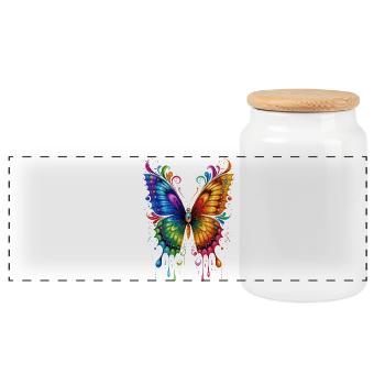 Butterfly Wings Colorful Butterfly Butterflies - Panoramic Cookie Jar with Wooden Lid - white - Front
