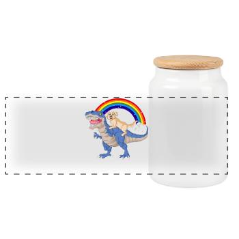 Skurriler Dinosaurier & Golden Retriever Rainbow - Panorama Keksdose mit Holzdeckel - Weiß - Vorne