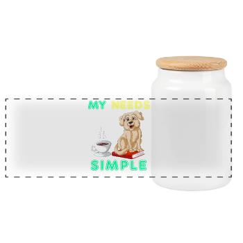 Cute Golden Retriever and Coffee Inspirational  - Panoramic Cookie Jar with Wooden Lid - white - Front