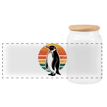 Penguin silhouette with sunset - Panoramic Cookie Jar with Wooden Lid - white - Front