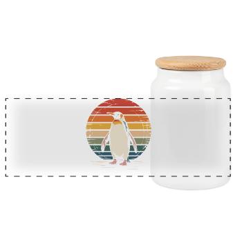 Pingouin Vintage coucher de soleil Design - Boîte à biscuits avec couvercle en bois - blanc - Devant