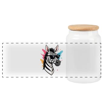 Cooles Zebra mit Sonnenbrille und bunten Farben - Panorama Keksdose mit Holzdeckel - Weiß - Vorne