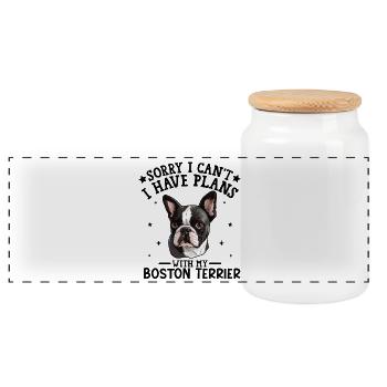 Elegantes Boston Terrier-Porträtdesign - Panorama Keksdose mit Holzdeckel - Weiß - Vorne