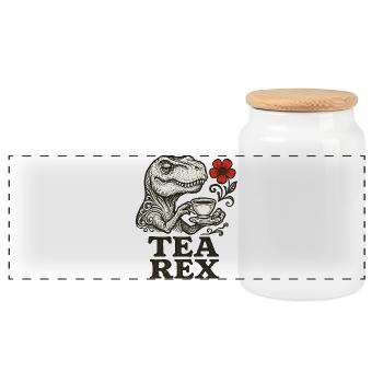 Dinosaure avec thé et accent floral - Boîte à biscuits avec couvercle en bois - blanc - Devant
