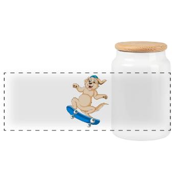 Conception ludique de t-shirt de planche à roulettes Golden Retriever - Boîte à biscuits avec couvercle en bois - blanc - Devant