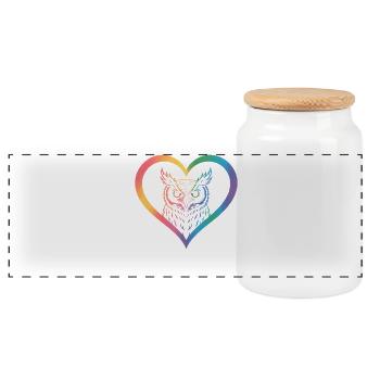 Rainbow Owl Heart Design - Panoramic Cookie Jar with Wooden Lid - white - Front