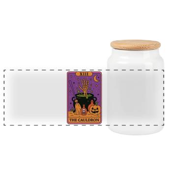 XIII Halloween Tarotkarte Der Kessel - Panorama Keksdose mit Holzdeckel - Weiß - Vorne