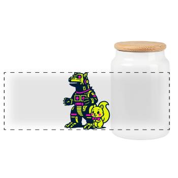 Mecha Dragon avec écureuil - Boîte à biscuits avec couvercle en bois - blanc - Devant