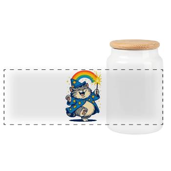 Zaubererkatze mit Regenbogen und Glitzer, Katzen - Panorama Keksdose mit Holzdeckel - Weiß - Vorne
