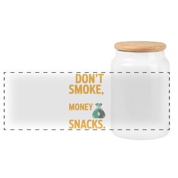 I Don't Smoke I Save My Money Snacks Non-Smoking - Panoramic Cookie Jar with Wooden Lid - white - Front