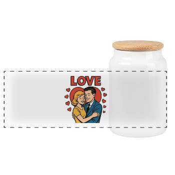 Liebe Paar Herz Retro Design - Panorama Keksdose mit Holzdeckel - Weiß - Vorne