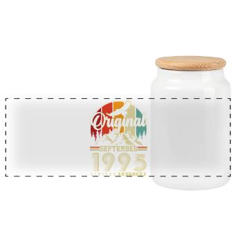 Original September 1995 Year Birthday - Panoramic Cookie Jar with Wooden Lid - white - Front