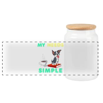 My Needs Are Simple Boston Terrier Kaffee und Buch - Panorama Keksdose mit Holzdeckel - Weiß - Vorne