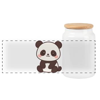 Cute Panda Kids Design - Panoramic Cookie Jar with Wooden Lid - white - Front