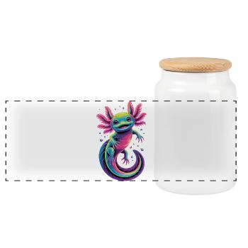 Colorful Axolotl - Panoramic Cookie Jar with Wooden Lid - white - Front
