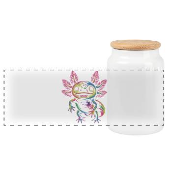 Colorful Axolotl - Panoramic Cookie Jar with Wooden Lid - white - Front