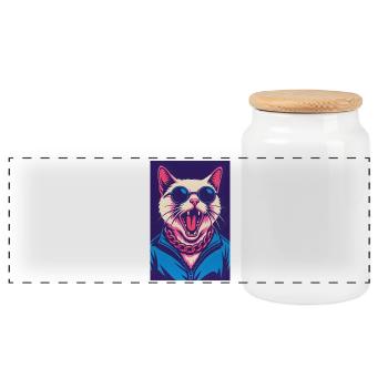 Retro  Cat with Sunglasses and Chain - Panoramic Cookie Jar with Wooden Lid - white - Front