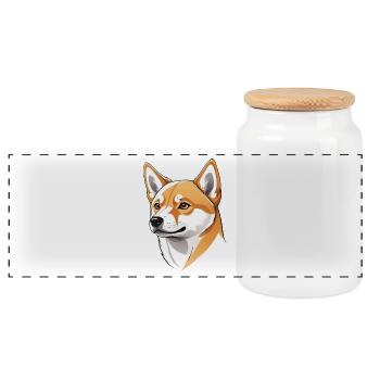 Shiba Inu dog portrait in digital illustration - Panoramic Cookie Jar with Wooden Lid - white - Front