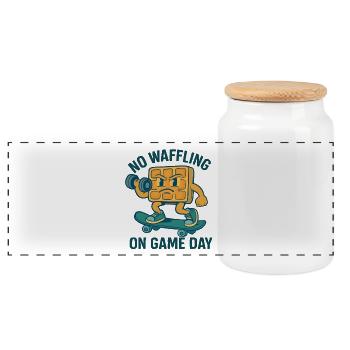 Waffle cartoon with skateboard design - Panoramic Cookie Jar with Wooden Lid - white - Front