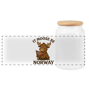 Elch & Norwegen Wortwitz – It Moose Be Norway - Panorama Keksdose mit Holzdeckel - Weiß - Vorne