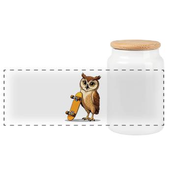 Eule mit Skateboard Illustration - Panorama Keksdose mit Holzdeckel - Weiß - Vorne