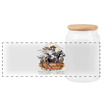Skelett Cowboy Vollmond Landschaft - Panorama Keksdose mit Holzdeckel - Weiß - Vorne