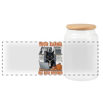 Cat Pumpkin Halloween Office Humor - Panoramic Cookie Jar with Wooden Lid - white - Front