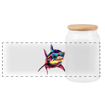 Shark Shark Tiger Shark Diver Cute Sharks Great White Shark - Panoramic Cookie Jar with Wooden Lid - white - Front