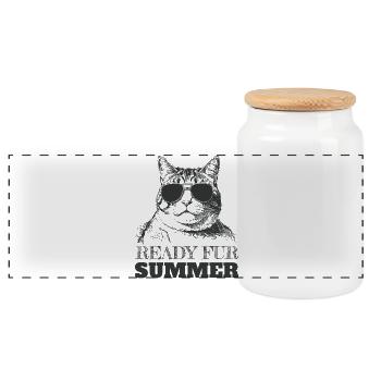 Cool Cat in sunglasses ready for summer - Panoramic Cookie Jar with Wooden Lid - white - Front