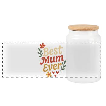 Perfect Mother Design with Flowers and Hearts - Panoramic Cookie Jar with Wooden Lid - white - Front