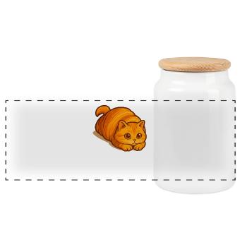 Süße orange Katze im Croissant-Stil, liebe Katzen - Panorama Keksdose mit Holzdeckel - Weiß - Vorne