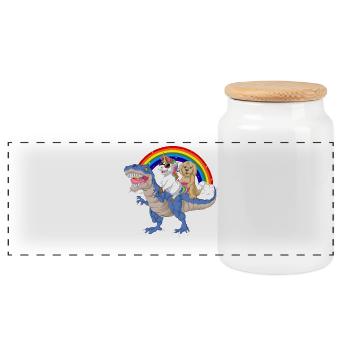 Dinosaurier Einhorn Golden Doodle Regenbögen Design - Panorama Keksdose mit Holzdeckel - Weiß - Vorne