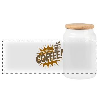 But First Coffee Coffee Saying for Morning Grouches - Panoramic Cookie Jar with Wooden Lid - white - Front