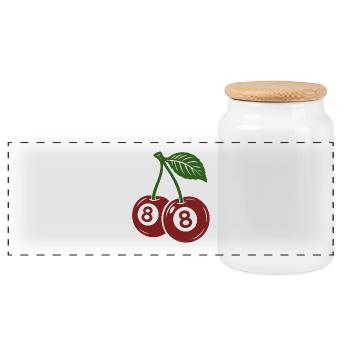 Eight Ball, Cherries, Billiard Player Gift - Panoramic Cookie Jar with Wooden Lid - white - Front