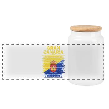 Guanche Flag Design on Rustic Look - Panoramic Cookie Jar with Wooden Lid - white - Front