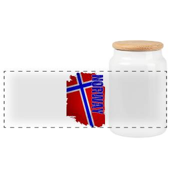 Norway flag, vintage grunge - Panoramic Cookie Jar with Wooden Lid - white - Front