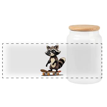 Cute raccoon skateboard design - Panoramic Cookie Jar with Wooden Lid - white - Front