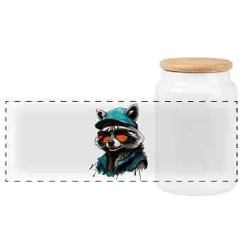 Raton laveur cool avec des lunettes de soleil et une casquette - Boîte à biscuits avec couvercle en bois - blanc - Devant