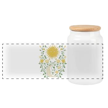 Nature Sunshine and Lunar Theme - Panoramic Cookie Jar with Wooden Lid - white - Front
