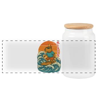 Capybara, surfing, Japanese, surfer, capybara - Panoramic Cookie Jar with Wooden Lid - white - Front