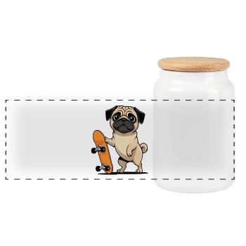 Pug mit Skateboard Illustration - Panorama Keksdose mit Holzdeckel - Weiß - Vorne