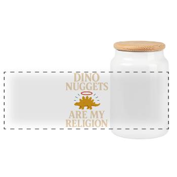 Dino Nuggets Nostalgie Lustiger Snack Dinosaurier - Panorama Keksdose mit Holzdeckel - Weiß - Vorne