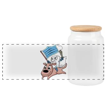 Humorous protest dog illustration - Panoramic Cookie Jar with Wooden Lid - white - Front