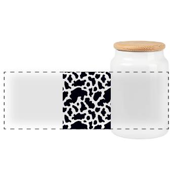 Cow Pattern - Panoramic Cookie Jar with Wooden Lid - white - Front