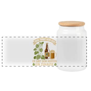 Beer fan DAD DOESN'T DRINK BEER HE GIVES IT HOPS - Panoramic Cookie Jar with Wooden Lid - white - Front