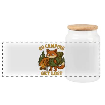 Camping Fuchs - Boîte à biscuits avec couvercle en bois - blanc - Devant