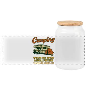 Camping fun where to spend a small fortune - Panoramic Cookie Jar with Wooden Lid - white - Front